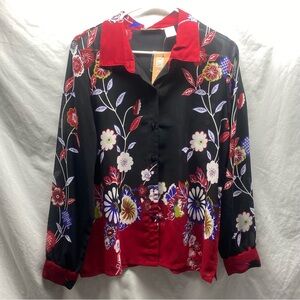 LA Cera sheer floral boho blouse top sz M NWT